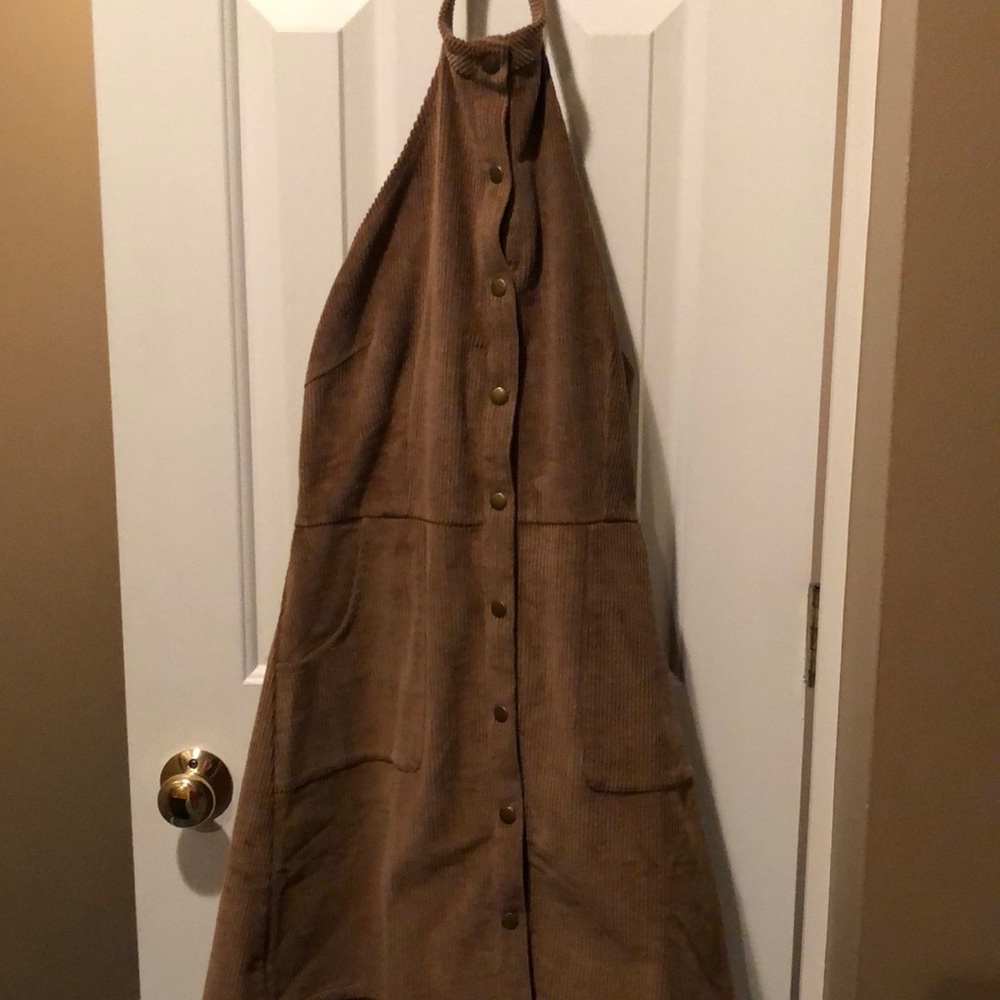 Tobi brown suede snap up dress